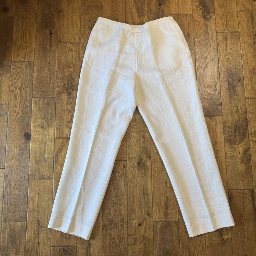 Kim Rogers White Linen Lined Pants Pull On Straight Leg Trouser Womens Sz L